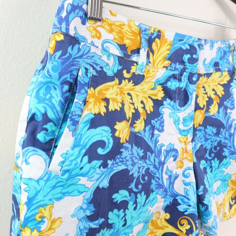 Vintage Cache Size 10 Baroque Fleur Print Shorts Floral Blue Yellow - Picture 2 of 10